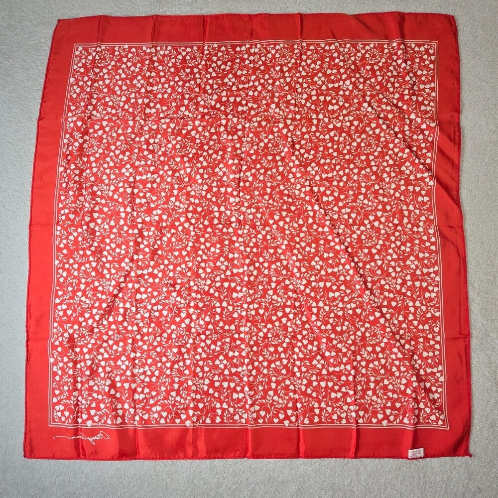 Mary Ann Hallmark Scarf Womens Vtg 1978 Square Japan Red Hearts Love Romantic - Picture 6 of 8